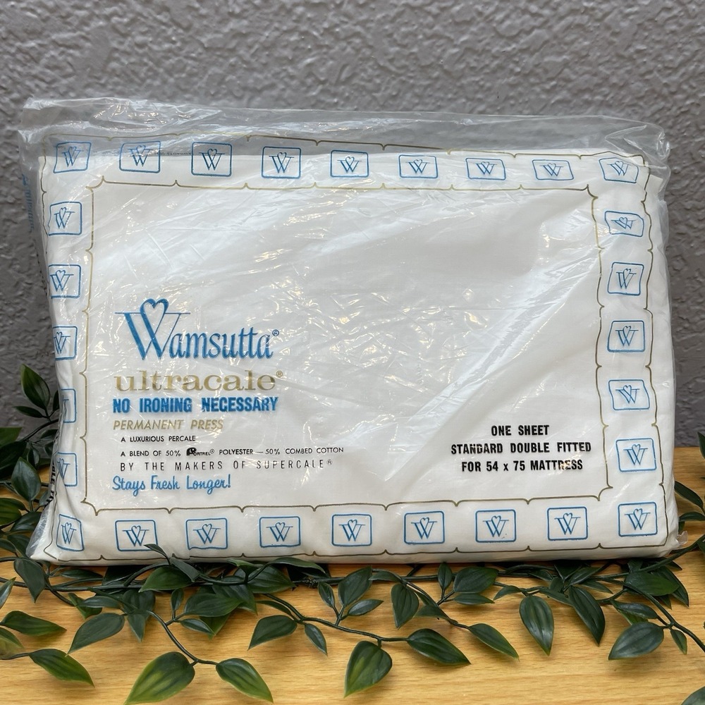 Vintage Wamsutta Ultracale White Double Fitted Sheet 54x75 50/50 Cotton Poly NOS - Picture 1 of 7